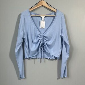 H&M Light Blue Ruched Long Sleeve Crop Top